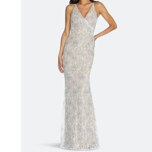 Dress The Population Helen Floral Lace Sleeveless Surplice V-Neck Maxi Dress L
